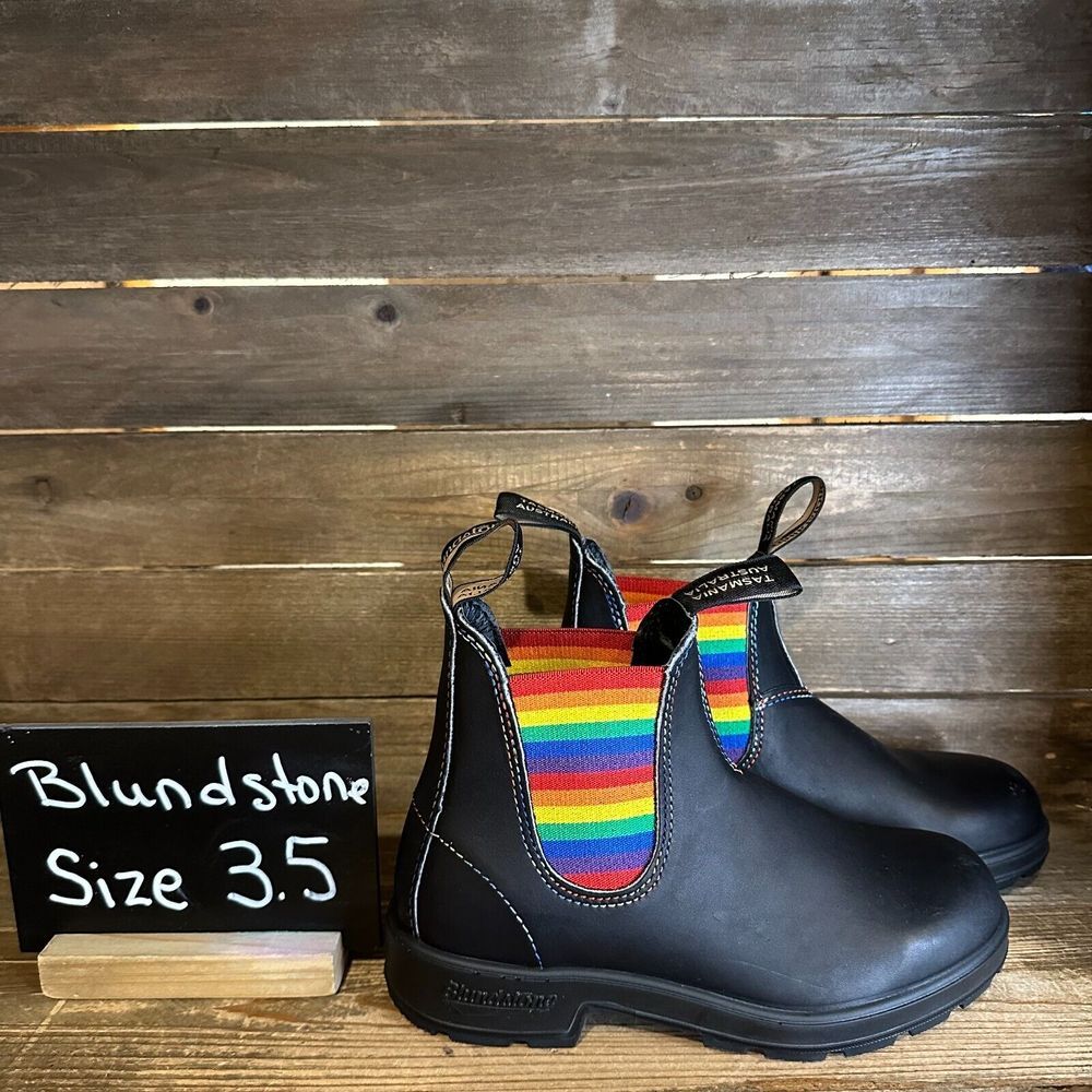 New Womens Blundstone Original 2105 Black Leather Rainbow Ankle Boots Size 6.5 M